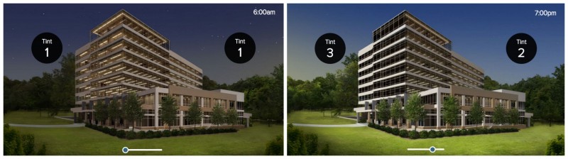 teintes évolutive du verre. Pilotable depuis son smartphone ou automatiquement en fonction du climat