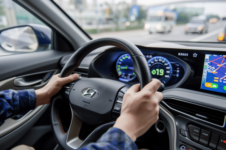 Conducteur d'un véhicule Hyundai utilisant la technologie Samsung