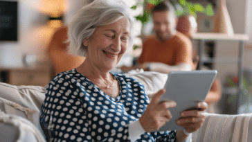 Femme utilisant une tablette pour voir son diagnostique médical