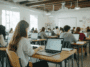 Salle de formation moderne avec des élèves concentrés sur leurs ordinateurs portables