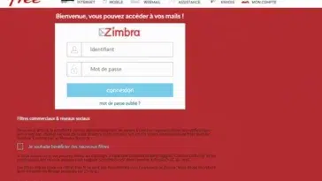 Zimbra Free mail l'interface de connexion