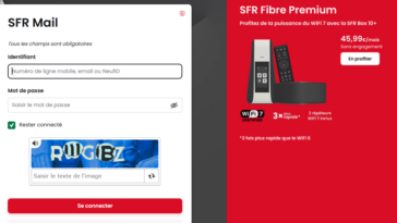 Capture du portail de connexion de SFR Mail