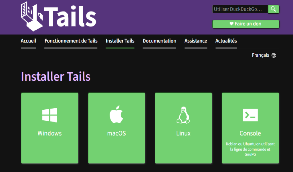 Linux Tails - page de téléchargement