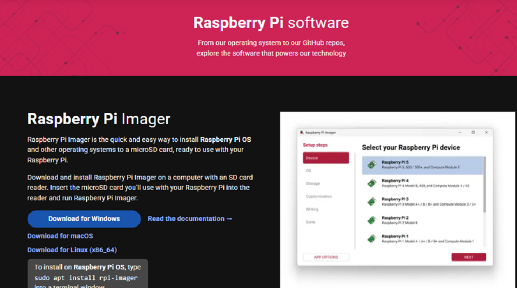 Raspberry Pi Imager - page officielle