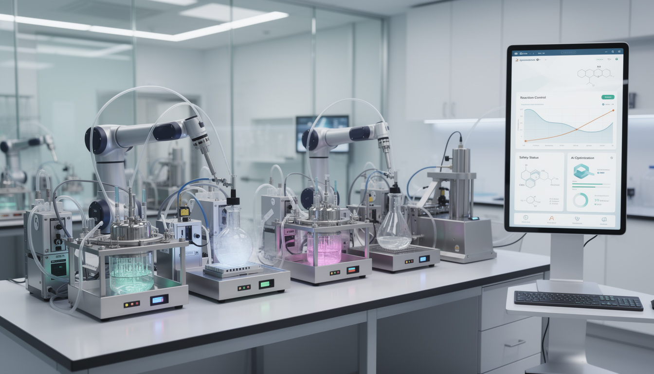 robochem flex vise à rendre accessibles les laboratoires autonomes pilotés par intelligence artificielle, révolutionnant ainsi la recherche et l'innovation scientifique.