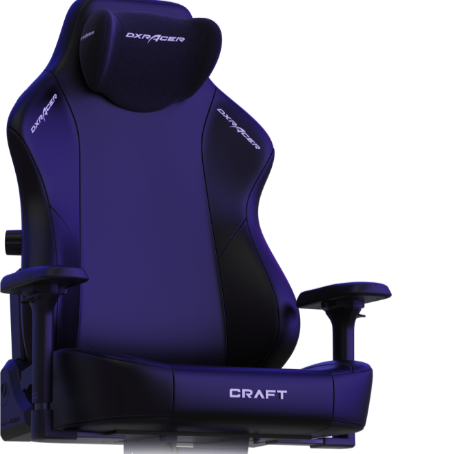 Plan de face de la chaise gaming DXRacer Craft en violet et noir.